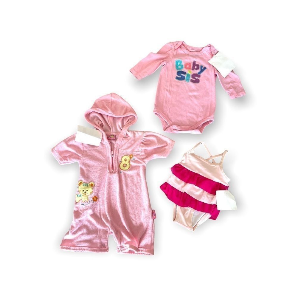 NWT bundle baby pink Big Sis onesie, ruffle swimsuit &  1 piece hoodie outfit